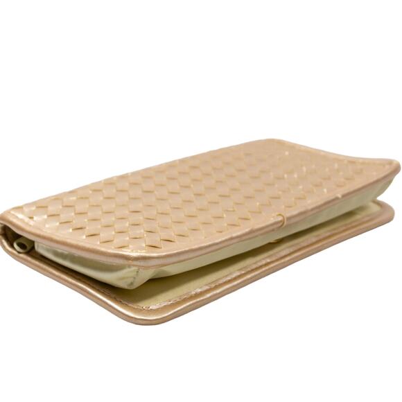 Large Bifold Faux Leather Woven Y2K Vintage MILOR Ivory Wallet with Mirror - Picture 3 of 11